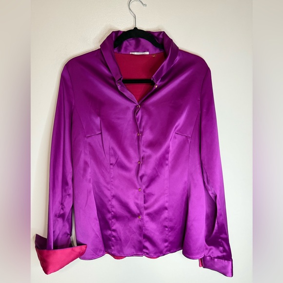T Tahari Tops - T.Tahari Elegant Purple & Pink color block Women's button up blouse size large
